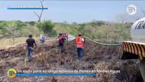¡Evitan tragedia! Incendio pone en riesgo estación de Pemex en Medias Aguas