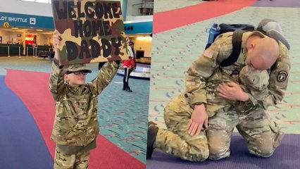 Boy Dresses Up As Hero Dad For Tearful Reunion | Happily TV