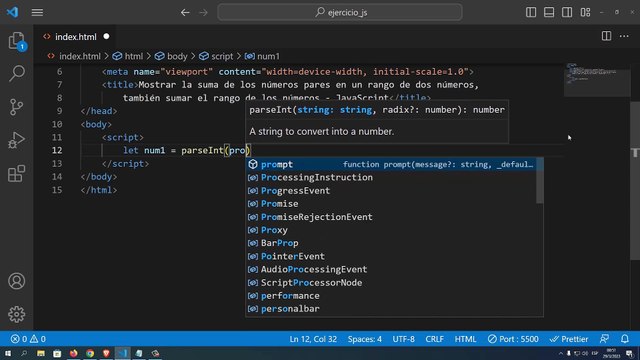 Mostrar la suma de los números pares en un rango de dos números, también sumar el rango de los números en JavaScript