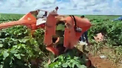 Piloto sobrevive após avião cair e ficar destruído em MT