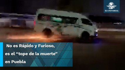 Salen volando automovilistas poblanos por tope gigante sin señalización
