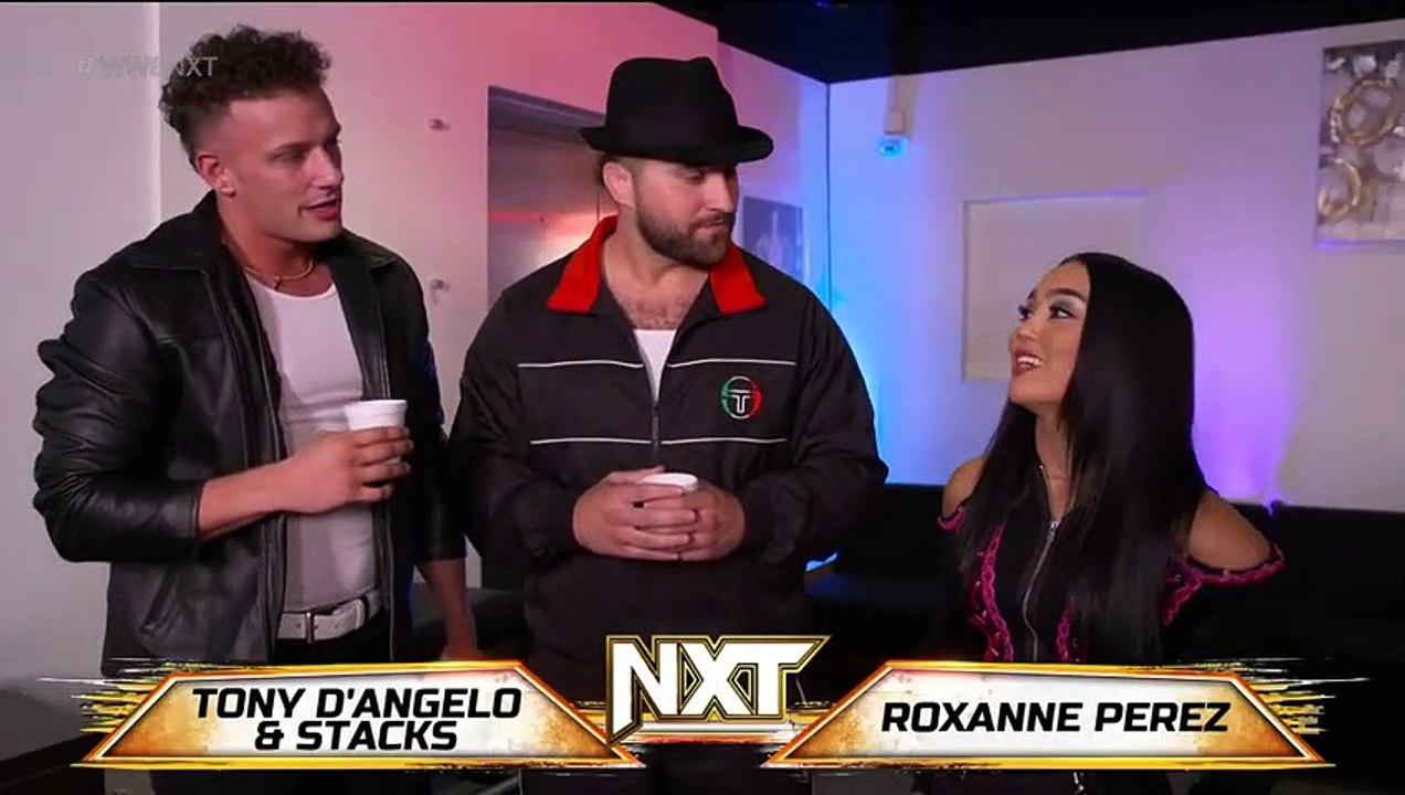 Perez and Stark have a heated conversation as The Family watches WWE NXT April 11 2023