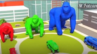 Learn Colors with Giant Colored Gorilla Drinking Gasoline | Fun Learning KidsToon Cartoon