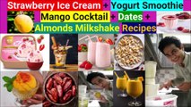 Ramadan Iftar Special Delicious Strawberry Ice Cream   Yogurt Smoothie Recipe ||| Mango Cocktail   Dates   Almonds Milkshake