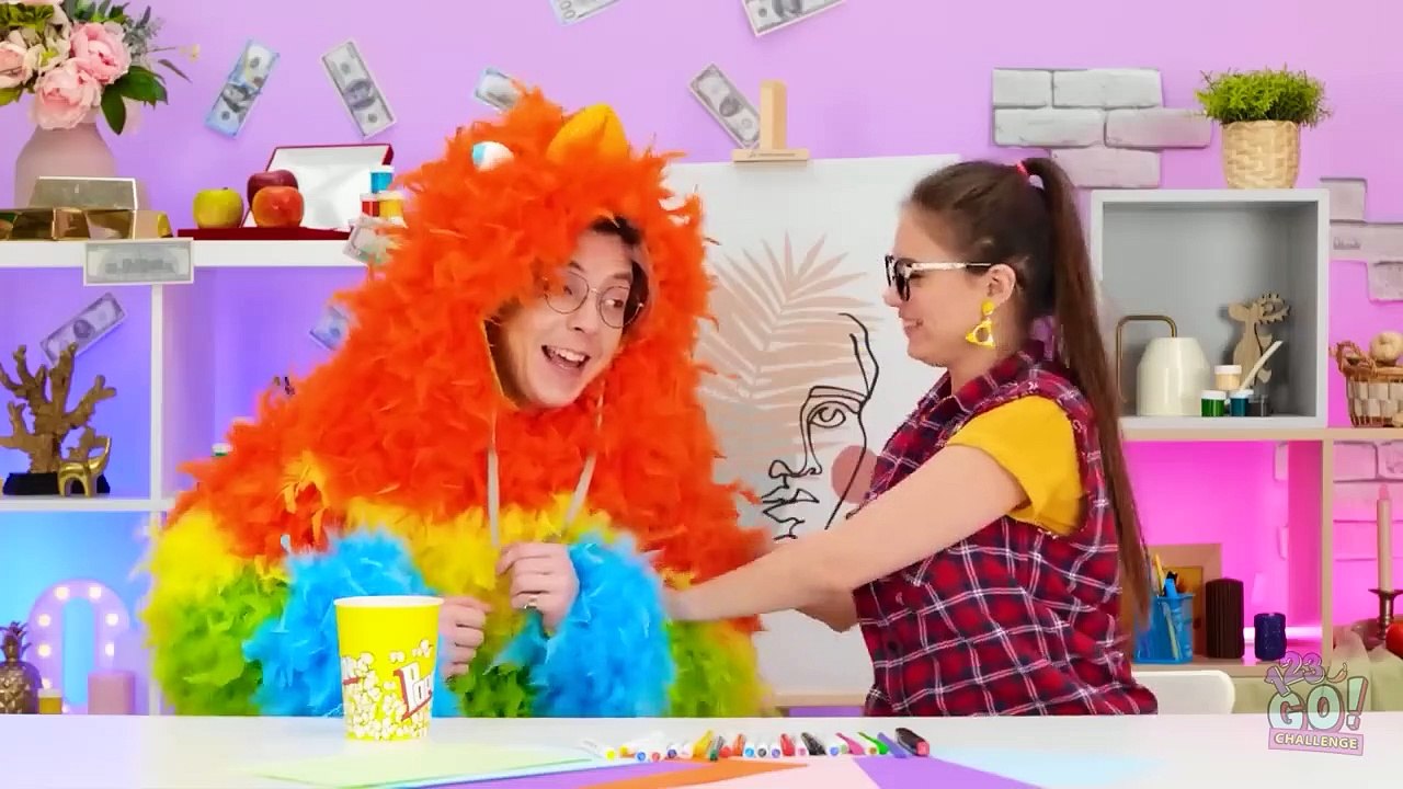 RICH VS POOR VS MEGA RICH ART CHALLENGE - Drawing Hacks & Easy Art Ideas by 123 GO! CHALLENGE