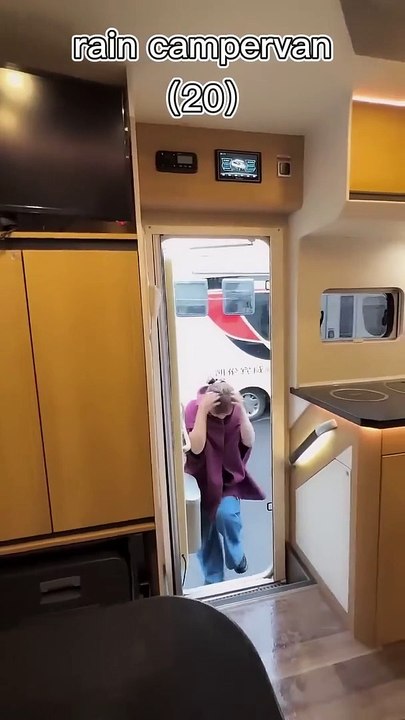 Comfortable in the caravan bed on a rainy  funny