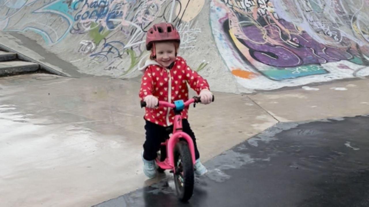 Loyal dog watches over his little human in the skatepark