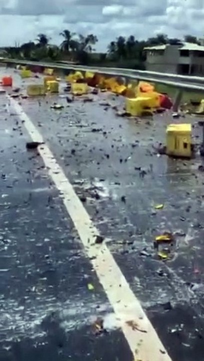 Carreta tomba na rodovia BR 101 e carga de cerveja é saqueada por populares