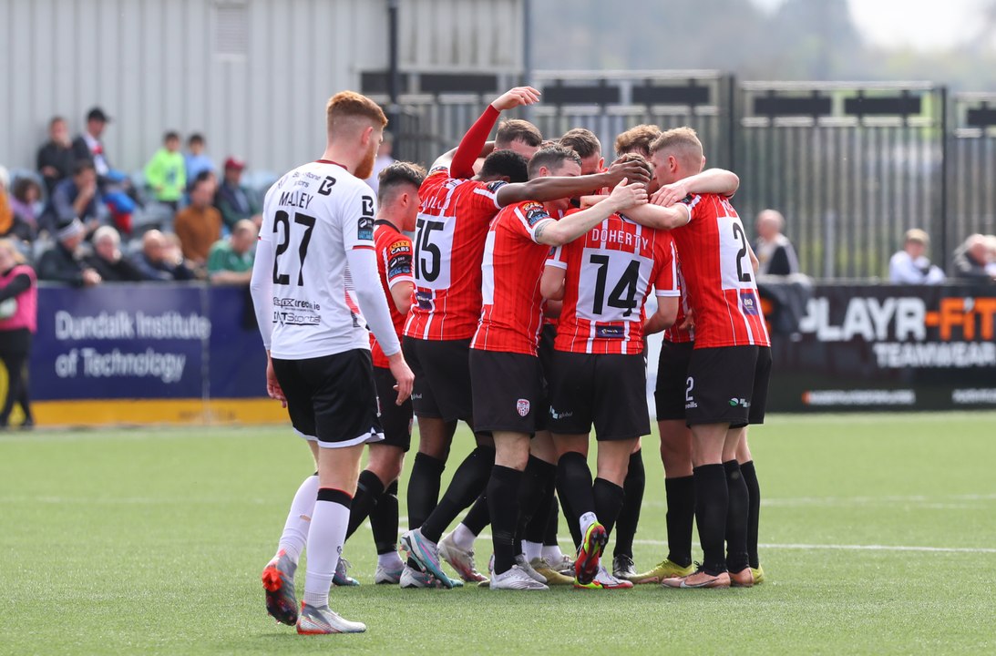 Derry City celebrate opening goal at Oriel
