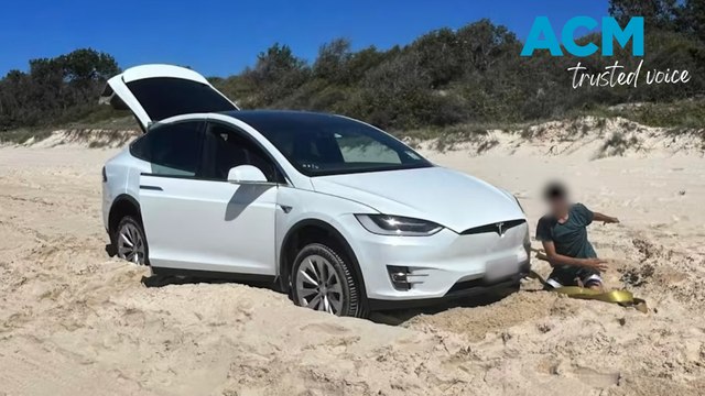 SUV or 4WD: Tesla bogged on Queensland beach