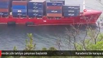 Karadeniz'de karaya oturan gemide yük tahliye çalışması başlatıldı