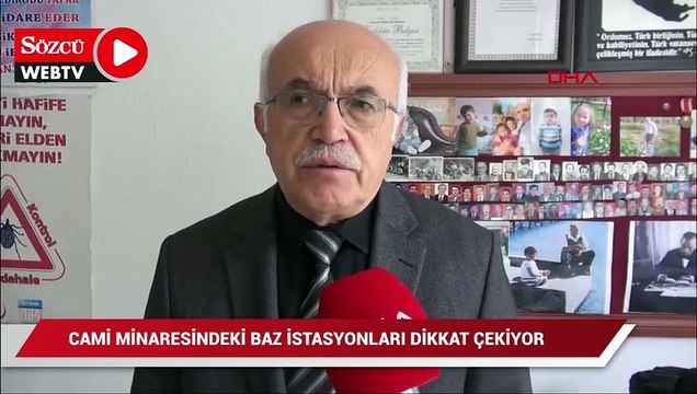 Cami minaresindeki baz istasyonları dikkat çekiyor