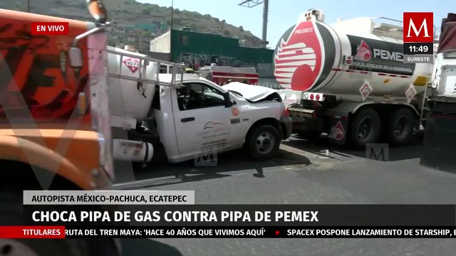 Choca pipa de gas contra pipa de Pemex en Autopista México-Pachuca