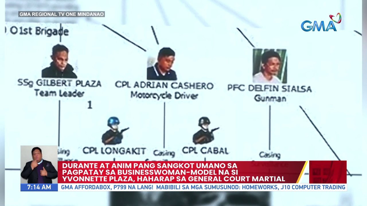 Durante at anim pang sangkot umano sa pagpatay sa businesswoman-model na si Yvonnette Plaza, haharap sa General Court Martial | UB