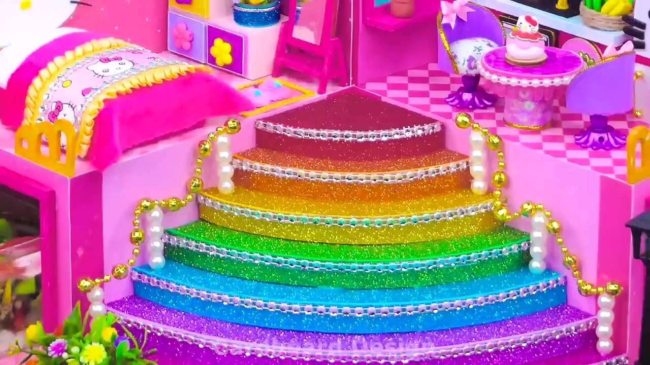 Make Cute Hello Kitty Villa House with Pink Bedroom, Kitchen, from Cardboard ❤️ DIY Miniature House