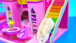 How To Build Amazing Pink Luxury Castle with Rainbow Slide from Cardboard ❤️ DIY Miniature House