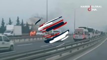 Trafikte yürekler ağza geldi! Seyir halindeki araç alev alev yandı