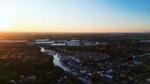 Aerial footage of sunset over Doncaster