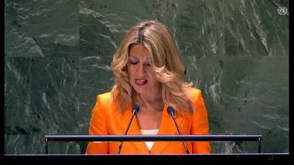 Yolanda Díaz pronuncia un discurso ante el plenario de la ONU mostrando su apoyo al modelo de economía social
