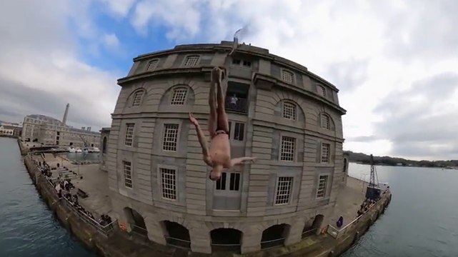 Red Bull daredevil Aidan Heslop dives off top of 68ft historic building in Plymouth