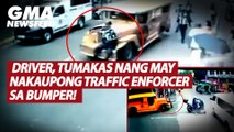 Driver, tumakas nang may nakaupong traffic enforcer sa bumper! | GMA News Feed