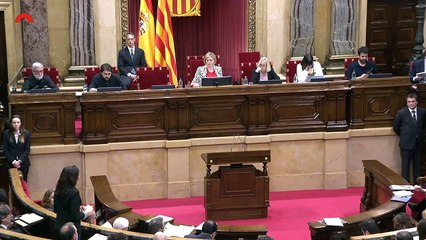 La diputada del PSC, Esther Niubó, pregunta al 'conseller' de Educación, Josep Gonzàlez-Cambray