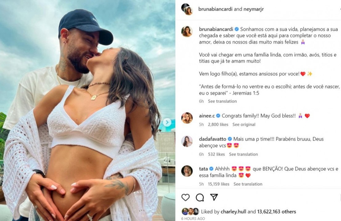Neymar and girlfriend Bruna Biancardi expecting 1st child together