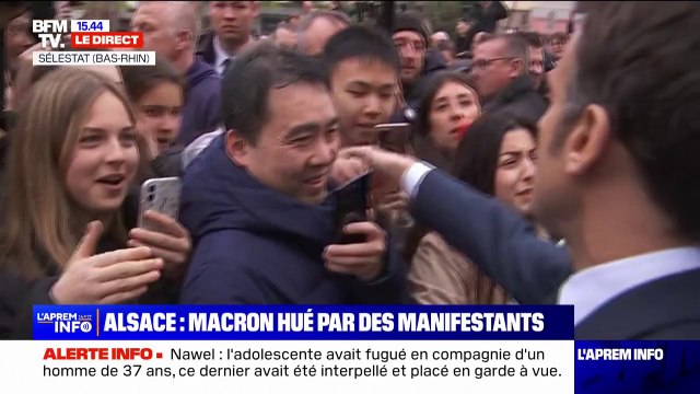 On est là, même si Macron ne veut pas, on est là : un chant de manifestants entonné pendant le bain de foule d'Emmanuel Macron