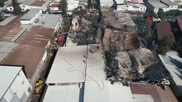 Mersin'de itfaiye erinin hayatını kaybettiği yangın alanı böyle görüntülendi