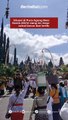 Situasi di Pura Besakih hari ini, Kamis (20/4) terpantau pemedek ramai lancar.