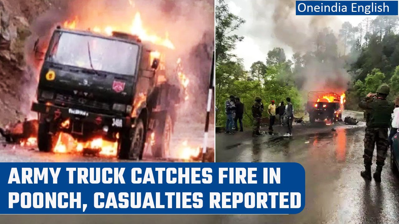Indian Army truck catches fire on Rajouri-Poonc...