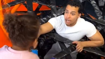 Dramatic daughter's reaction to dad falling through nets is PEAK COMEDY