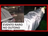 Moradores registram neve e chuva congelada em Santa Catarina