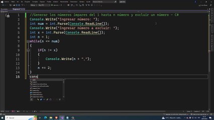 Generar los números impares del 1 hasta n número y excluir un número en C#