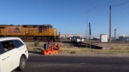Dramatic moment train sends truck catapulting through the air