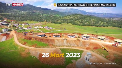 Nurdağı'ndaki köy tipi afet evlerinin yapım aşaması havadan görüntülendi