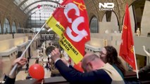 WATCH: CGT union members decry France's pension reforms at the Orsay Museum in Paris