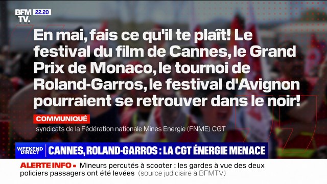 La CGT Énergie menace de perturbations le Festival de Cannes et Roland-Garros et annonce 100 jours d'actions et de colère