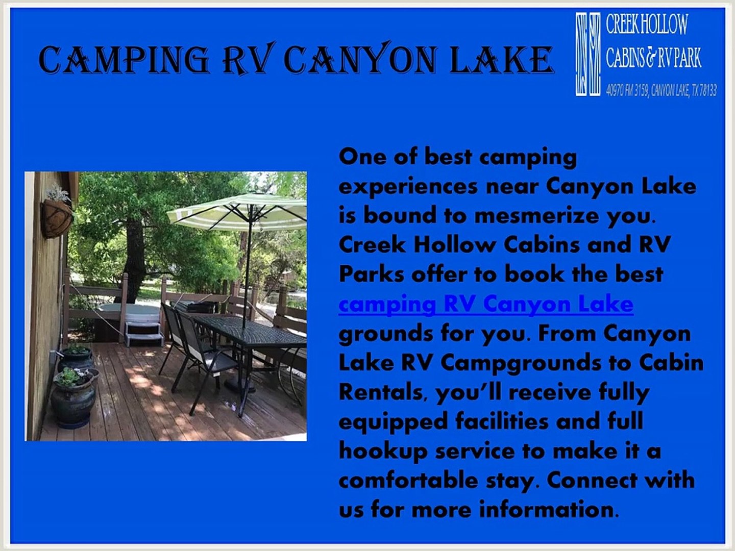 ⁣Camping RV Canyon Lake