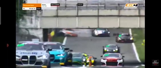 GT4 European Series 2023 Monza Race 1 Denning Ibanez Huge Crash Roll