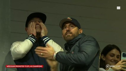 Wrexham: Ryan Reynolds and Rob McElhenney break down in tears after promotion to EFL