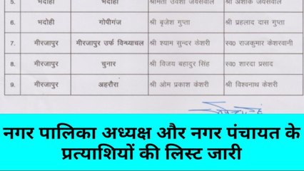 मिर्जापुर: निकाय चुनाव के लिए बीजेपी की लिस्ट जारी, कौन कहां से है उम्मीदवार, जानें नाम