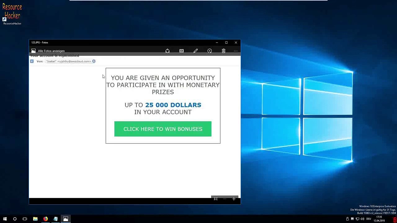 25.000 Dollar gewonnen! Phishing E-Mail