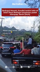 Bedugul Macett, Kondisi terkini lalin di Jalan Raya Bedugul terpantau padat merayap, Senin (24/4). Bagi semeton yang melintasi kawasan ini harap bersabar dan berhati-hati.