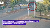 Carro com 8 pessoas bate em árvore em avenida de Ribeirão Preto