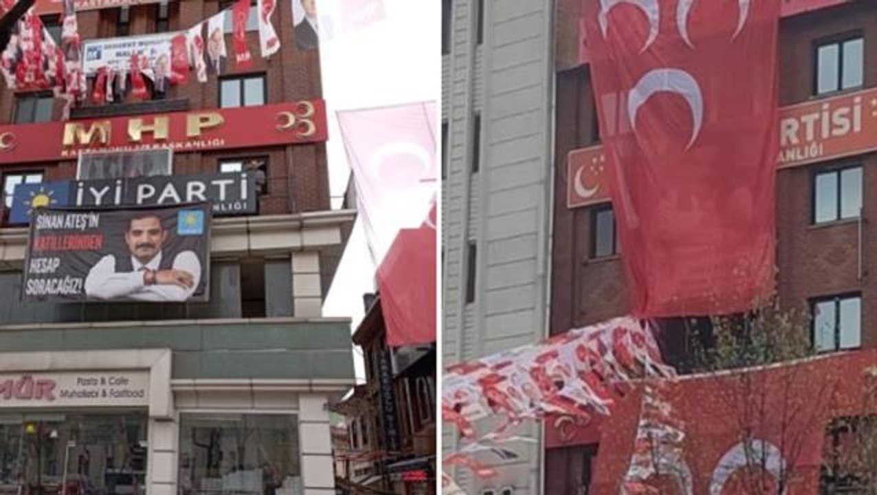 Bahçeli'nin mitingi öncesi İYİ Parti ve MHP il başkanlıkları arasında pankart düellosu
