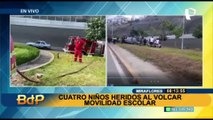Fuerte volcadura de movilidad escolar en Barranco: cuatro niños resultaron heridos