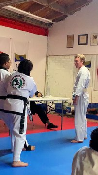 Brandon, Taekwondo yellow belt test, board breaking. March, 2023.