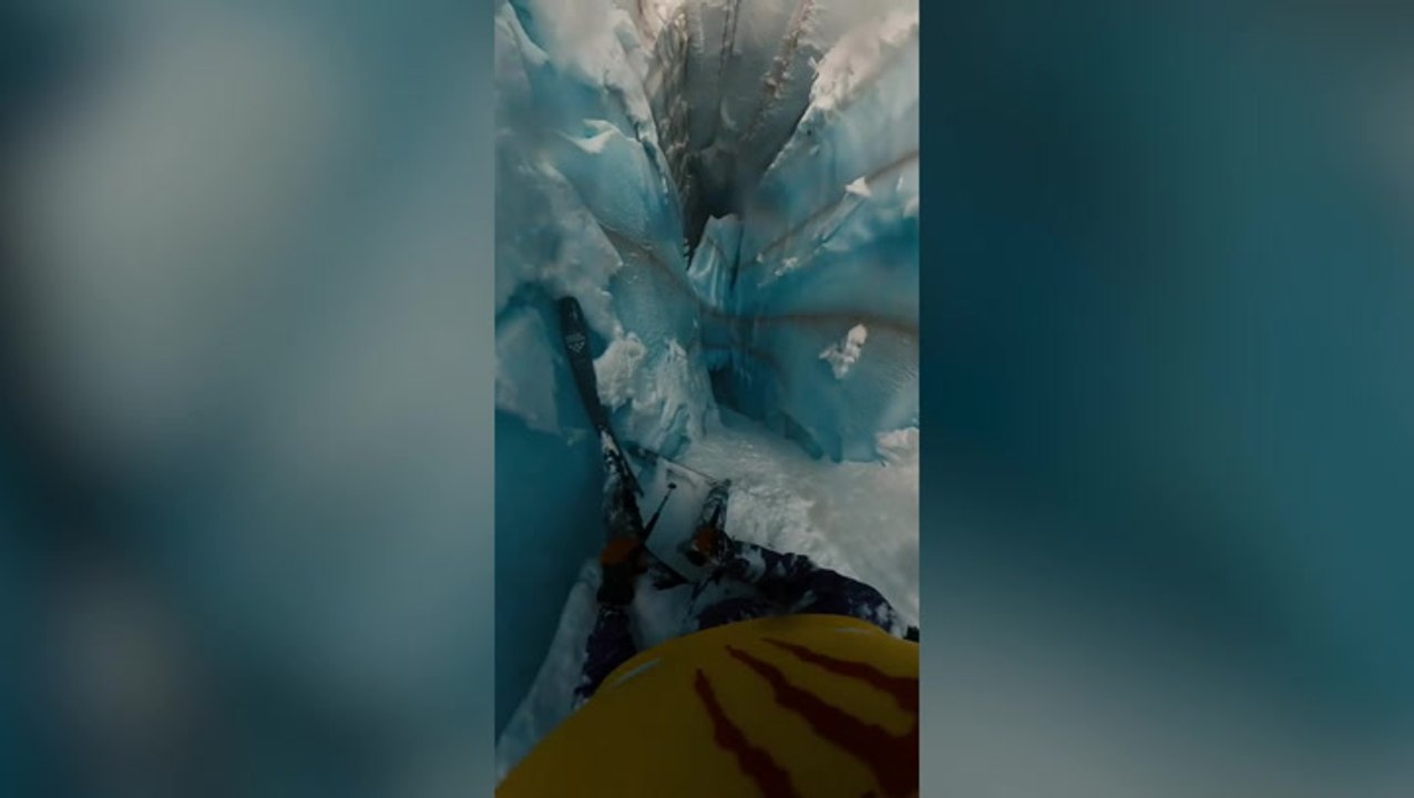 Helmet cam captures heart-stopping moment skier...
