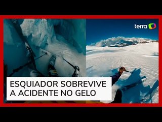 Esquiador grava a própria queda em enorme fenda na neve na França